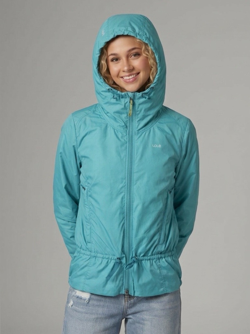 Lolë Women’s Turquoise Hooded Lightweight Windbreaker hiking Jacket Size S